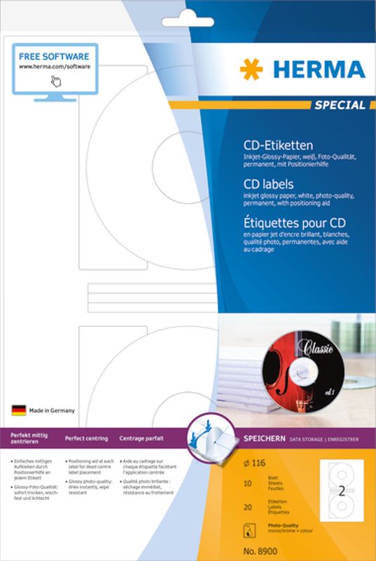 SPECIAL CD-label inkjet, glossy 10 ark, Ø116 (20 stk)