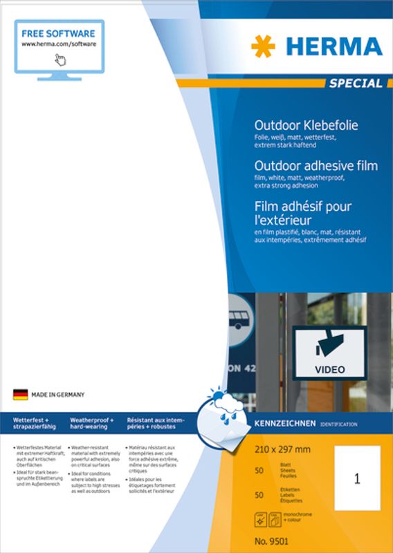 OUTDOOR selvklebende folie, A4, 50 ark, 210x297 (50 stk)
