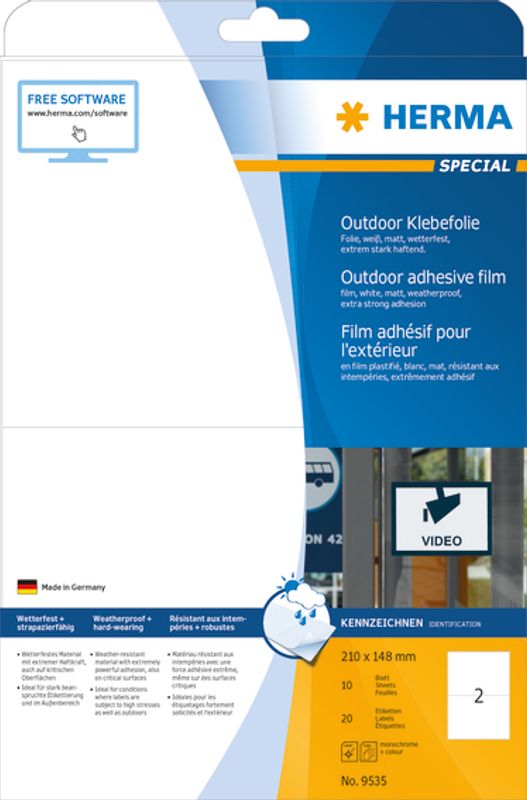 OUTDOOR selvklebende folie, 10 ark 210x148 hvit (20 stk)