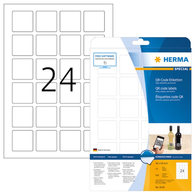 Hovedbilde SPECIAL QR-kode etiketter 40x40 mm, opak, 25 ark ...